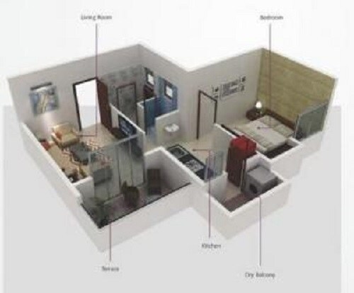 Floor plan of 1 BHK 404 Sq. Ft. Apartment in Sara Orchid, Pune
