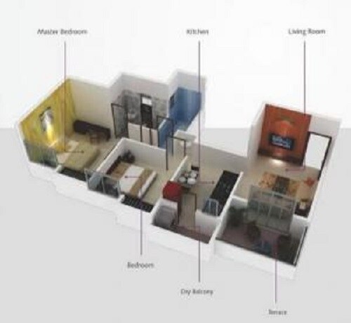 Floor plan of 2 BHK 605 Sq. Ft. Apartment in Sara Orchid, Pune
