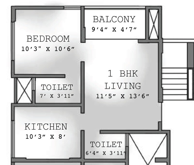 Floor plan of 1 BHK 505 Sq. Ft. Apartment in Sarode Riya Casa, Pune