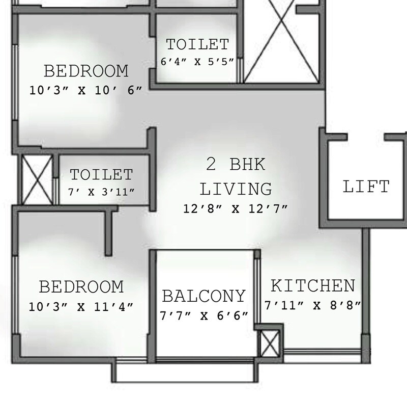 Floor plan of 2 BHK 648 Sq. Ft. Apartment in Sarode Riya Casa, Pune