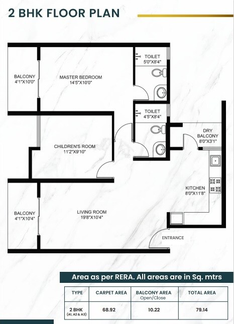 Floor plan of 2 BHK 852 Sq. Ft. Apartment in Sarsan Nancy Hillview, Pune