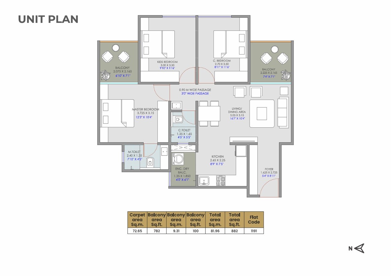 2 BHK 882 Sq. Ft. Apartment