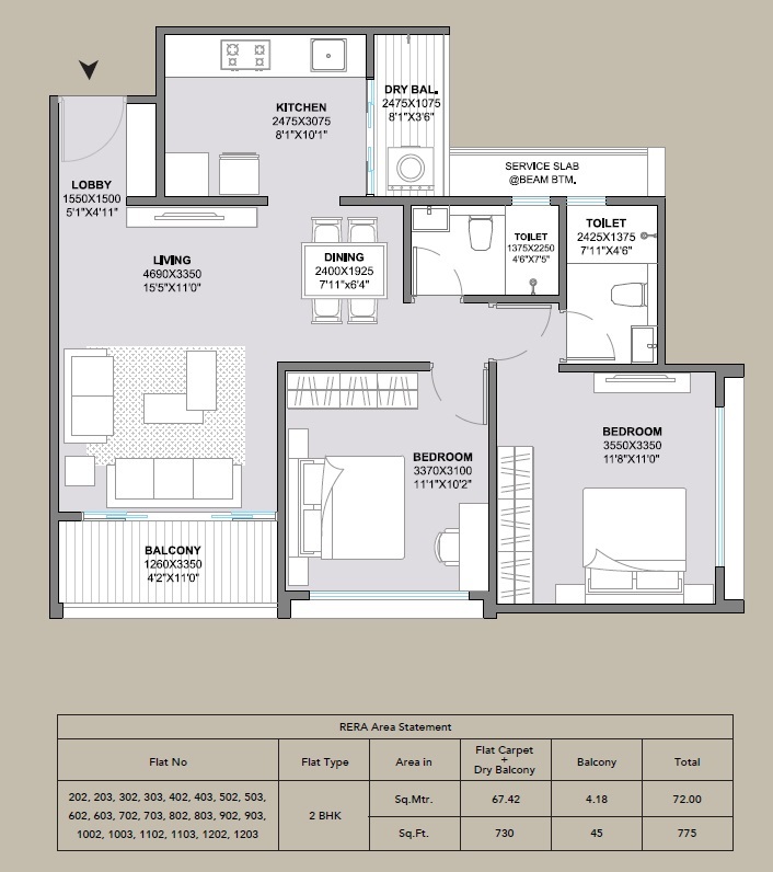 2 BHK 775 Sq. Ft. Apartment in Sarthak Sahayog