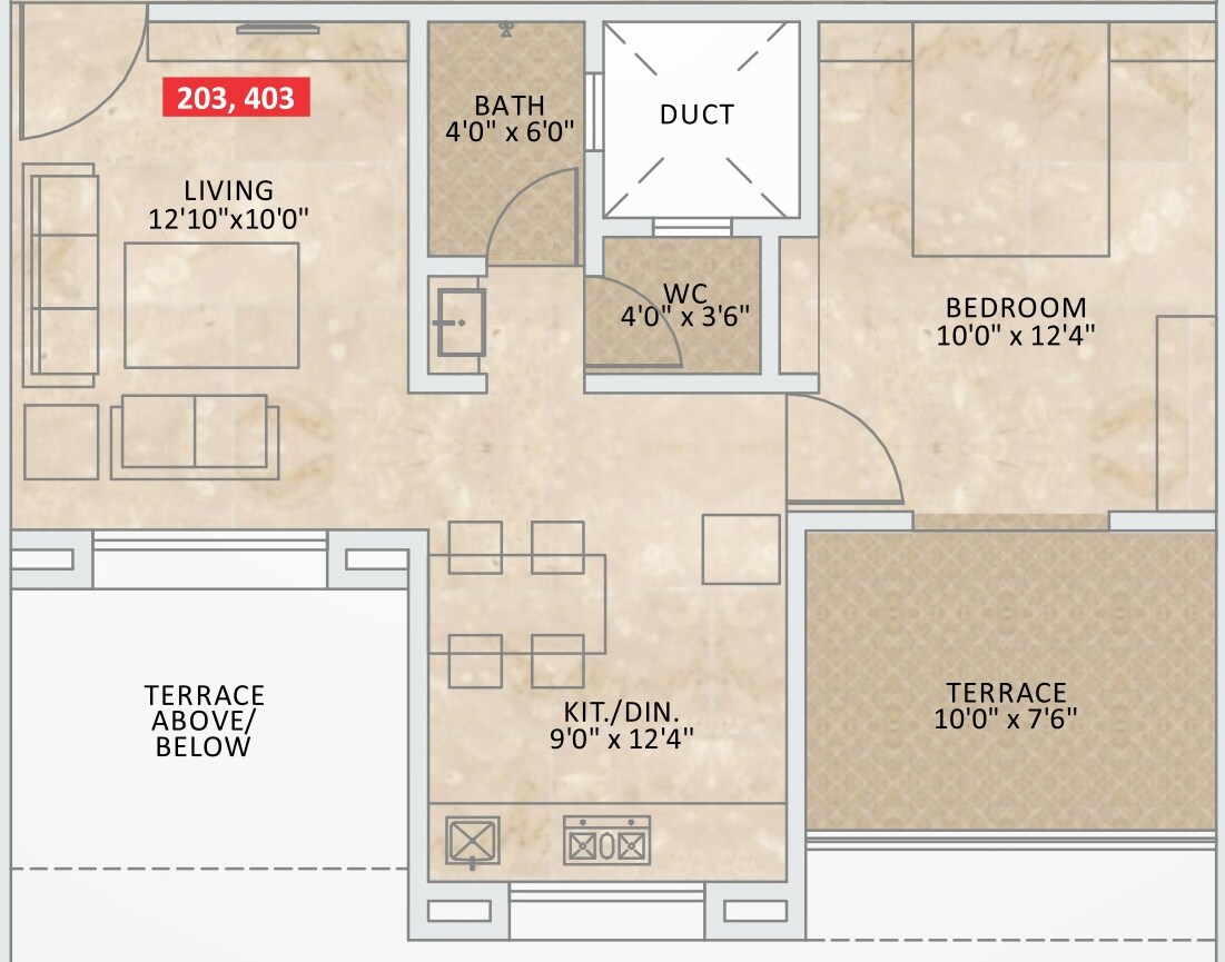 Floor plan of 1 BHK 640 Sq. Ft. Apartment in Sarthak Shantiban, Pune