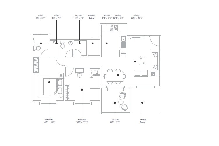 2 BHK 813 Sq. Ft. Apartment
