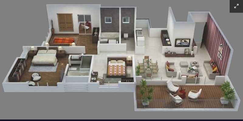 Floor plan of 3 BHK 1760 Sq. Ft. Apartment in Satkar Citta Giardino, Pune