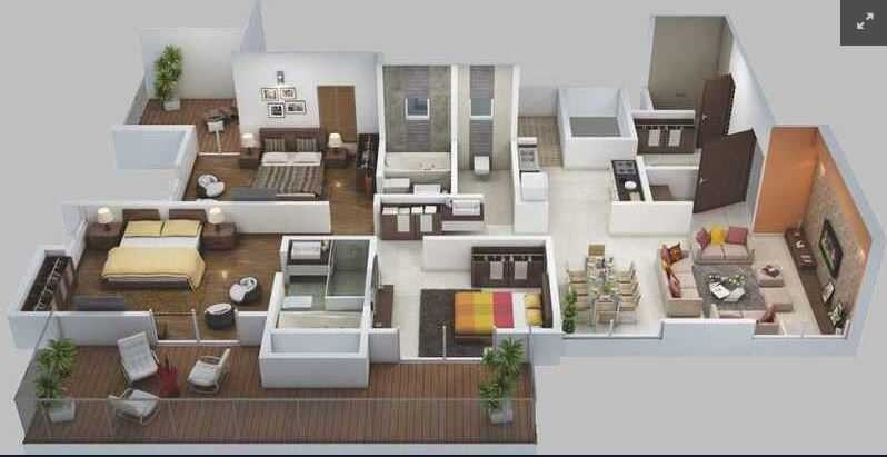 Floor plan of 3 BHK 2116 Sq. Ft. Apartment in Satkar Citta Giardino, Pune