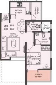 Floor plan of 1 BHK 342 Sq. Ft. Apartment in Satva Grande Ventila, Pune