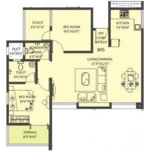 Floor plan of 2 BHK 580 Sq. Ft. Apartment in Satva Grande Ventila, Pune
