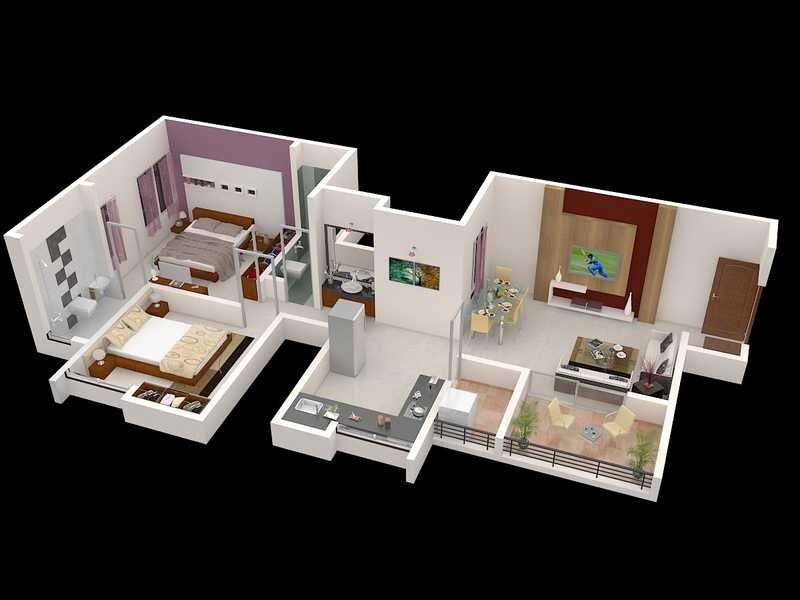 Floor plan of 2 BHK 934 Sq. Ft. Apartment in Satyam Oak Vista, Pune