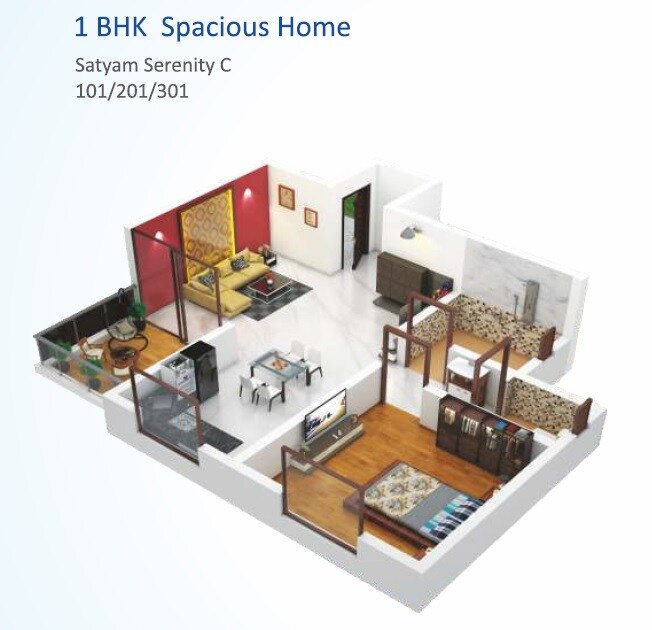 Floor plan of 1 BHK 315 Sq. Ft. Apartment in Satyam Serenity, Pune
