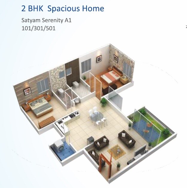 Floor plan of 2 BHK 783 Sq. Ft. Apartment in Satyam Serenity, Pune