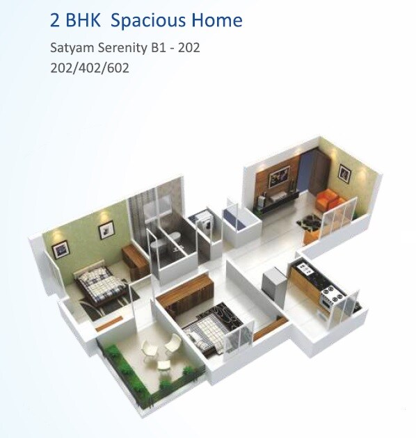 Floor plan of 2 BHK 940 Sq. Ft. Apartment in Satyam Serenity, Pune