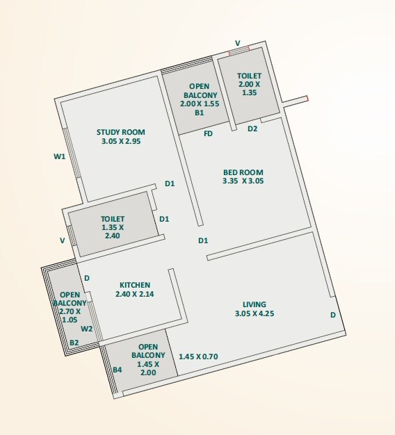 Floor plan of 2 BHK 548 Sq. Ft. Apartment in Satyam Shivam Phase 2, Pune