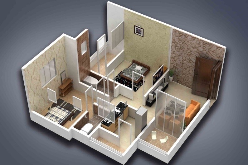 Floor plan of 2 BHK 565 Sq. Ft. Apartment in Satyam Shivam Phase 2, Pune