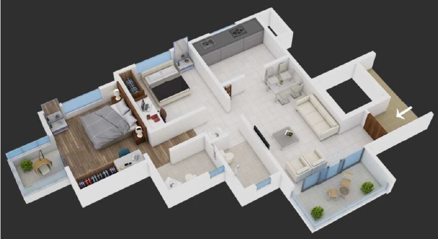 Floor plan of 2 BHK 641 Sq. Ft. Apartment in Satyam Shrey Phase 2, Pune