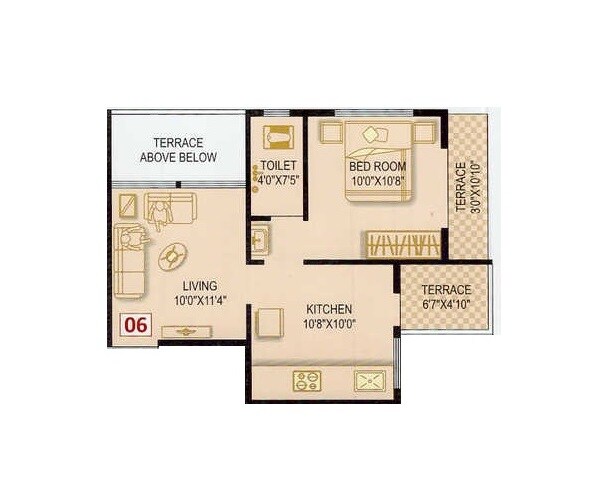 Floor plan of 1 BHK 457 Sq. Ft. Apartment in Saurabh Heights, Pune