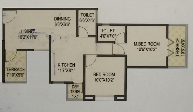 Floor plan of 2 BHK 481 Sq. Ft. Apartment in Savali Heights, Pune
