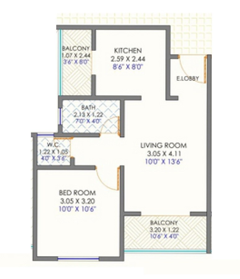 Floor plan of 1 BHK 497 Sq. Ft. Apartment in Savali Paradise, Pune