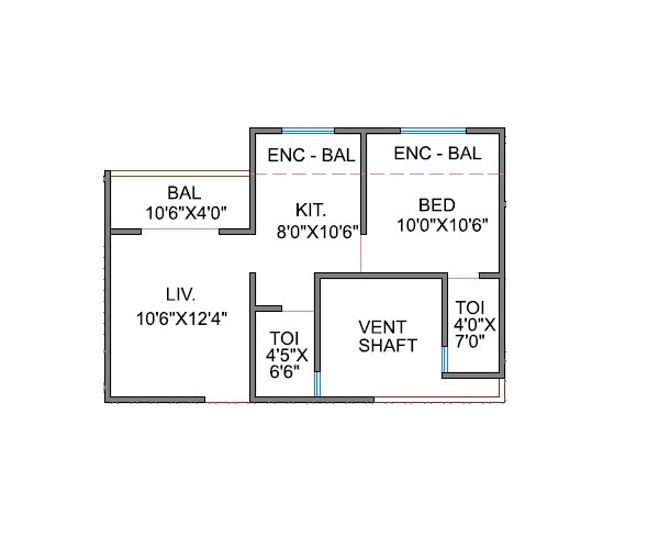 Floor plan of 1 BHK 479 Sq. Ft. Apartment in SB Patil Bliss County, Pune