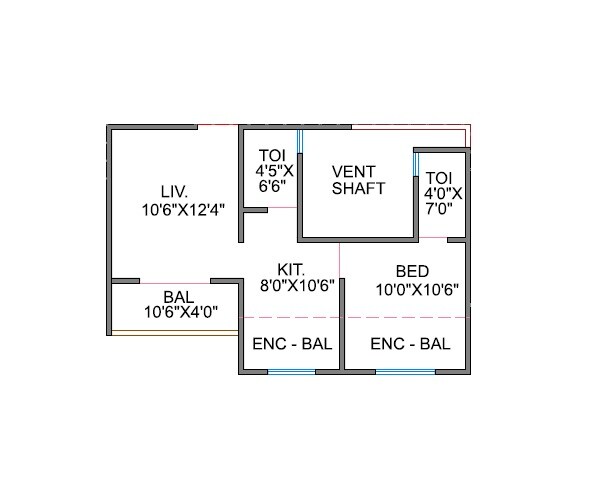 Floor plan of 1 BHK 481 Sq. Ft. Apartment in SB Patil Bliss County, Pune