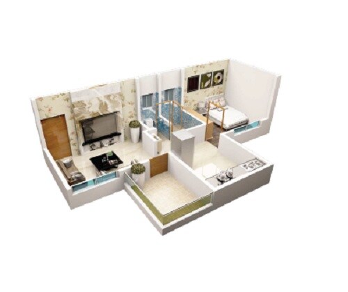 Floor plan of 1 BHK 384 Sq. Ft. Apartment in SB Patil Ganesh Joynest, Pune