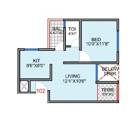 Floor plan of 1 BHK 500 Sq. Ft. Apartment in SB Patil Ganesh Joynest, Pune