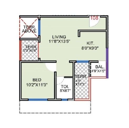 Floor plan of 1 BHK 571 Sq. Ft. Apartment in SB Patil Ganesh Joynest, Pune