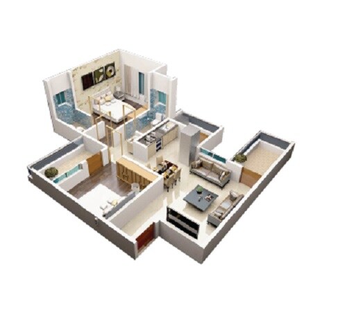 Floor plan of 2 BHK 628 Sq. Ft. Apartment in SB Patil Ganesh Joynest, Pune