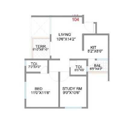 Floor plan of 2 BHK 745 Sq. Ft. Apartment in SB Patil Ganesh Joynest, Pune
