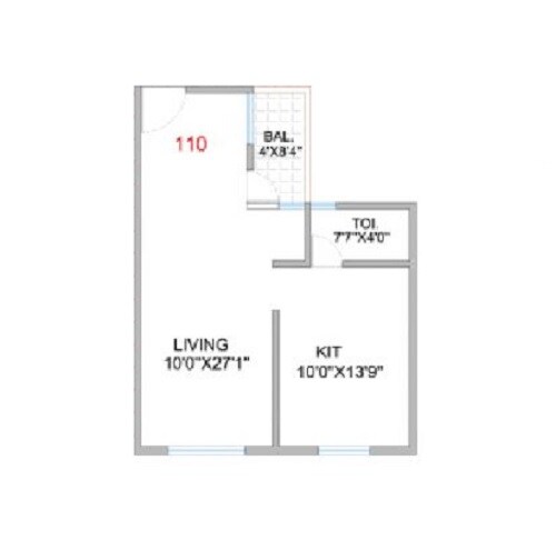 Floor plan of 381 Sq. Ft. Studio in SB Patil Ganesh Joynest, Pune
