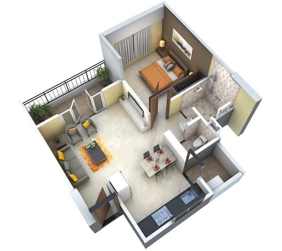 Floor plan of 1 BHK 480 Sq. Ft. Apartment in SB Patil Ganesh Paradise, Pune