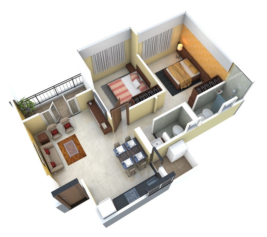 Floor plan of 2 BHK 658 Sq. Ft. Apartment in SB Patil Ganesh Paradise, Pune