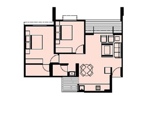 Floor plan of 2 BHK 692 Sq. Ft. Apartment in SB Patil Ganesh Paradise, Pune