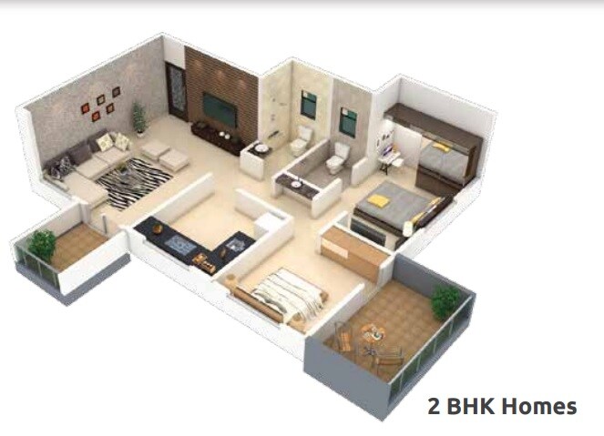 Floor plan of 2 BHK 630 Sq. Ft. Apartment in SB Patil Ganesh Samruddhi, Pune