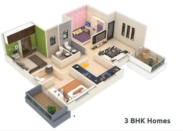 Floor plan of 3 BHK 861 Sq. Ft. Apartment in SB Patil Ganesh Samruddhi, Pune