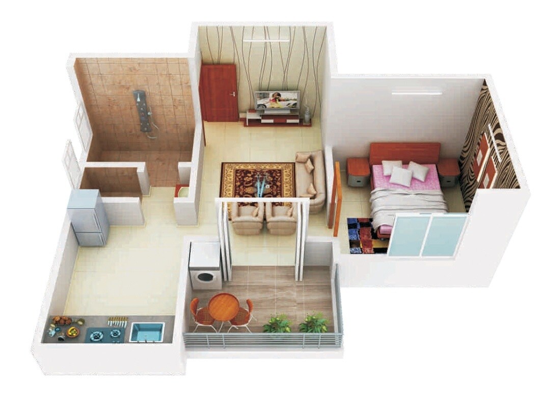 Floor plan of 1 BHK 600 Sq. Ft. Apartment in SB Patil Ganesh Siddhi, Pune