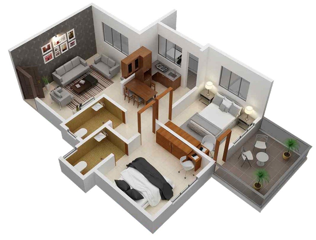 Floor plan of 2 BHK 801 Sq. Ft. Apartment in SB Patil Ganesh Siddhi, Pune