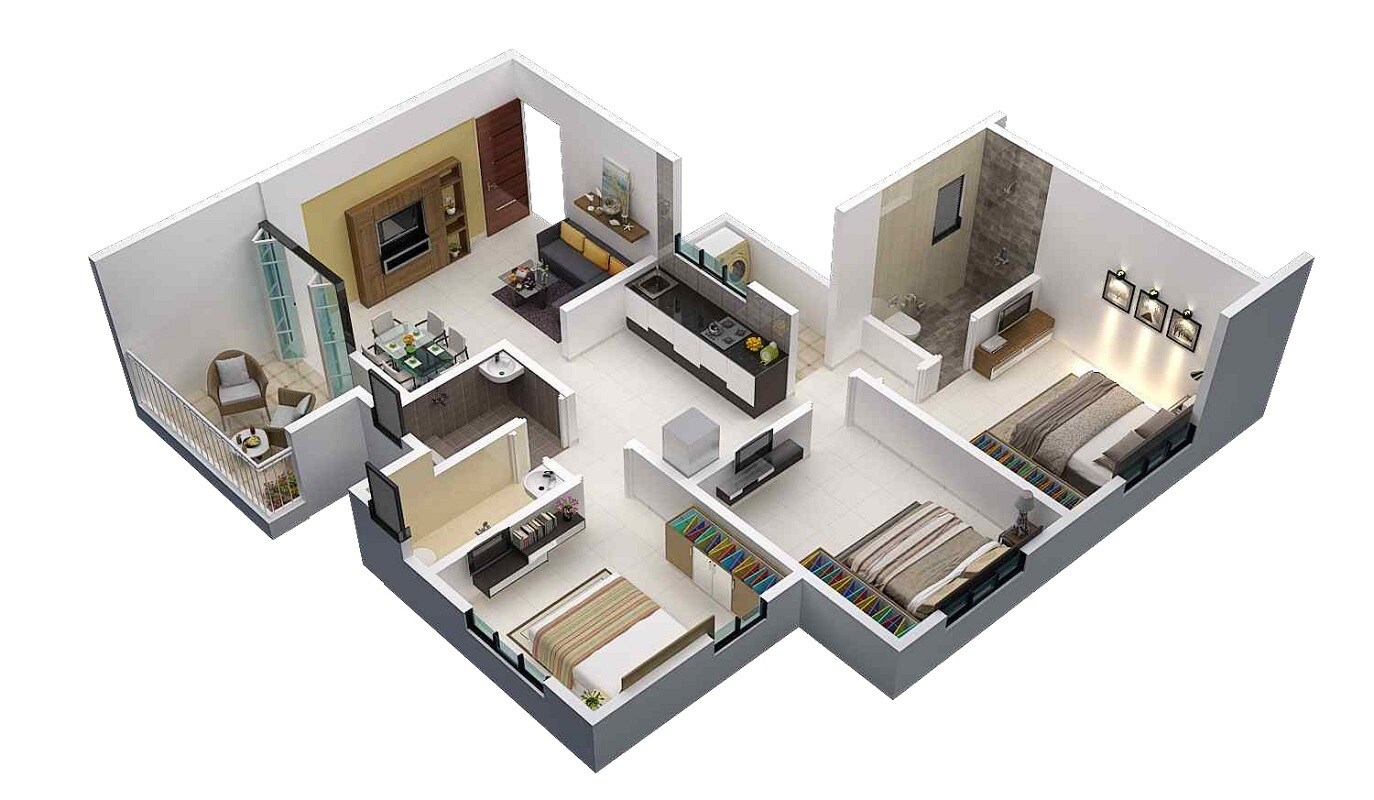 Floor plan of 3 BHK 837 Sq. Ft. Apartment in SB Patil Ganesh Siddhi, Pune