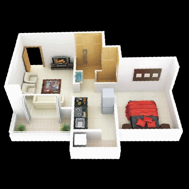 Floor plan of 1 BHK 367 Sq. Ft. Apartment in SB Patil Urban Forest, Pune