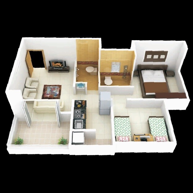 Floor plan of 2 BHK 516 Sq. Ft. Apartment in SB Patil Urban Forest, Pune