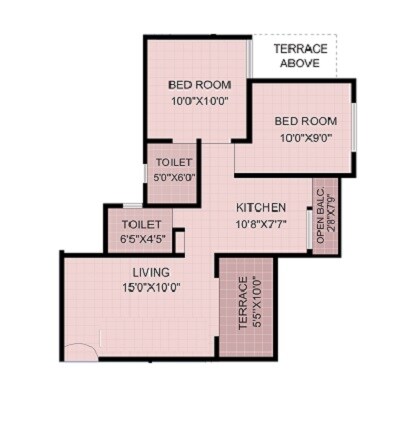 Floor plan of 2 BHK 529 Sq. Ft. Apartment in SB Patil Urban Forest, Pune