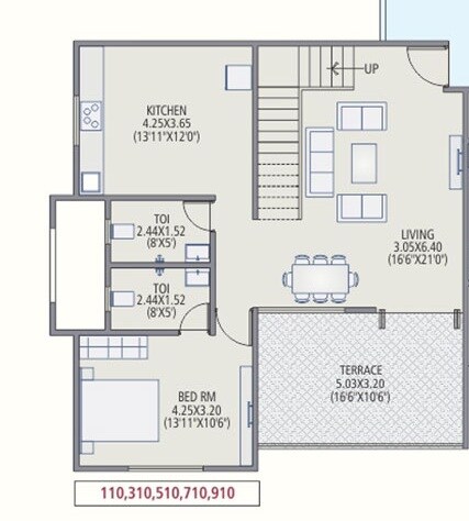 Floor plan of 1 BHK 391 Sq. Ft. Apartment in SBM Aviva, Pune