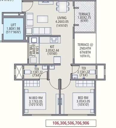 Floor plan of 2 BHK 447 Sq. Ft. Apartment in SBM Aviva, Pune
