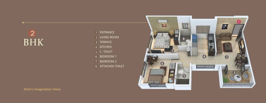 Floor plan of 2 BHK 484 Sq. Ft. Apartment in SBM Aviva, Pune