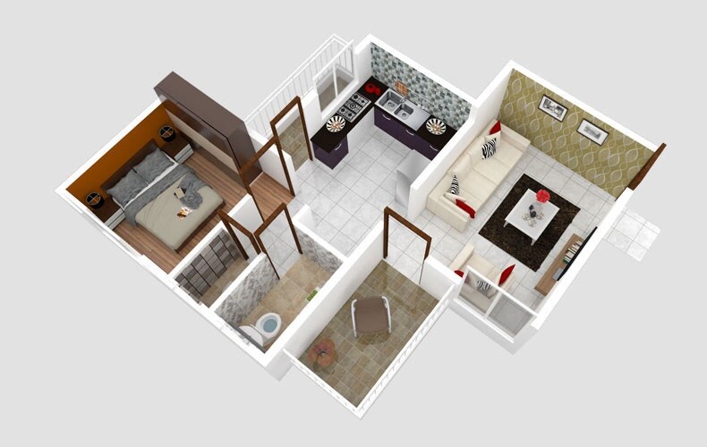 Floor plan of 1 BHK 325 Sq. Ft. Apartment in SD Megha Sparkle Towers, Pune