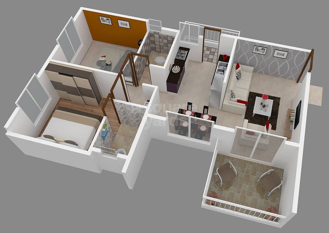 Floor plan of 2 BHK 484 Sq. Ft. Apartment in SD Megha Sparkle Towers, Pune