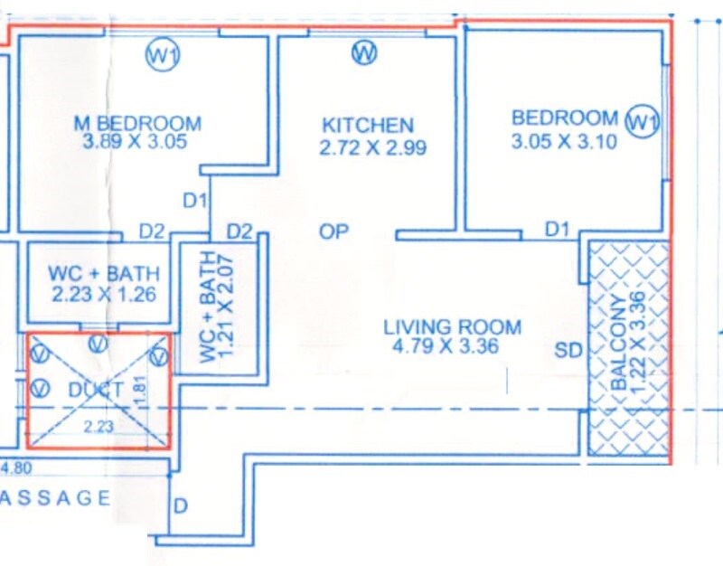 Floor plan of 2 BHK 708 Sq. Ft. Apartment in Sehgnor Anandi Madhav Smruti, Pune