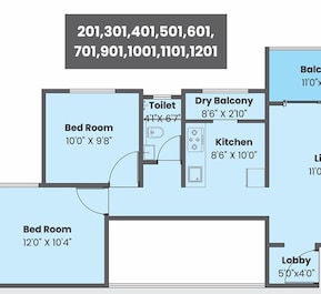 2 BHK 698 Sq. Ft. Apartment in Sentosa Ekam