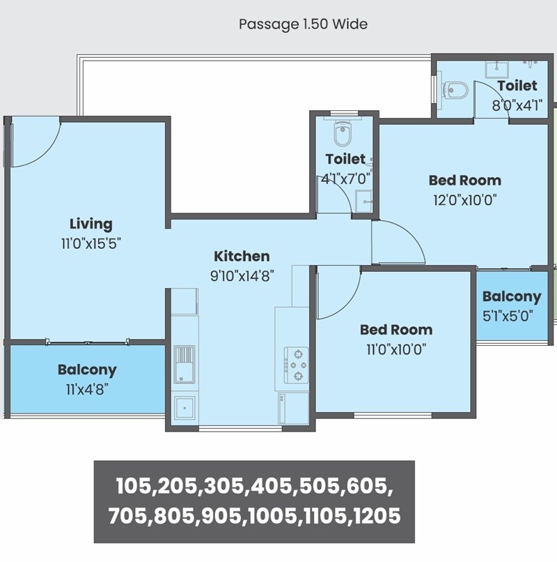 Floor plan of 2 BHK 730 Sq. Ft. Apartment in Sentosa Ekam, Pune